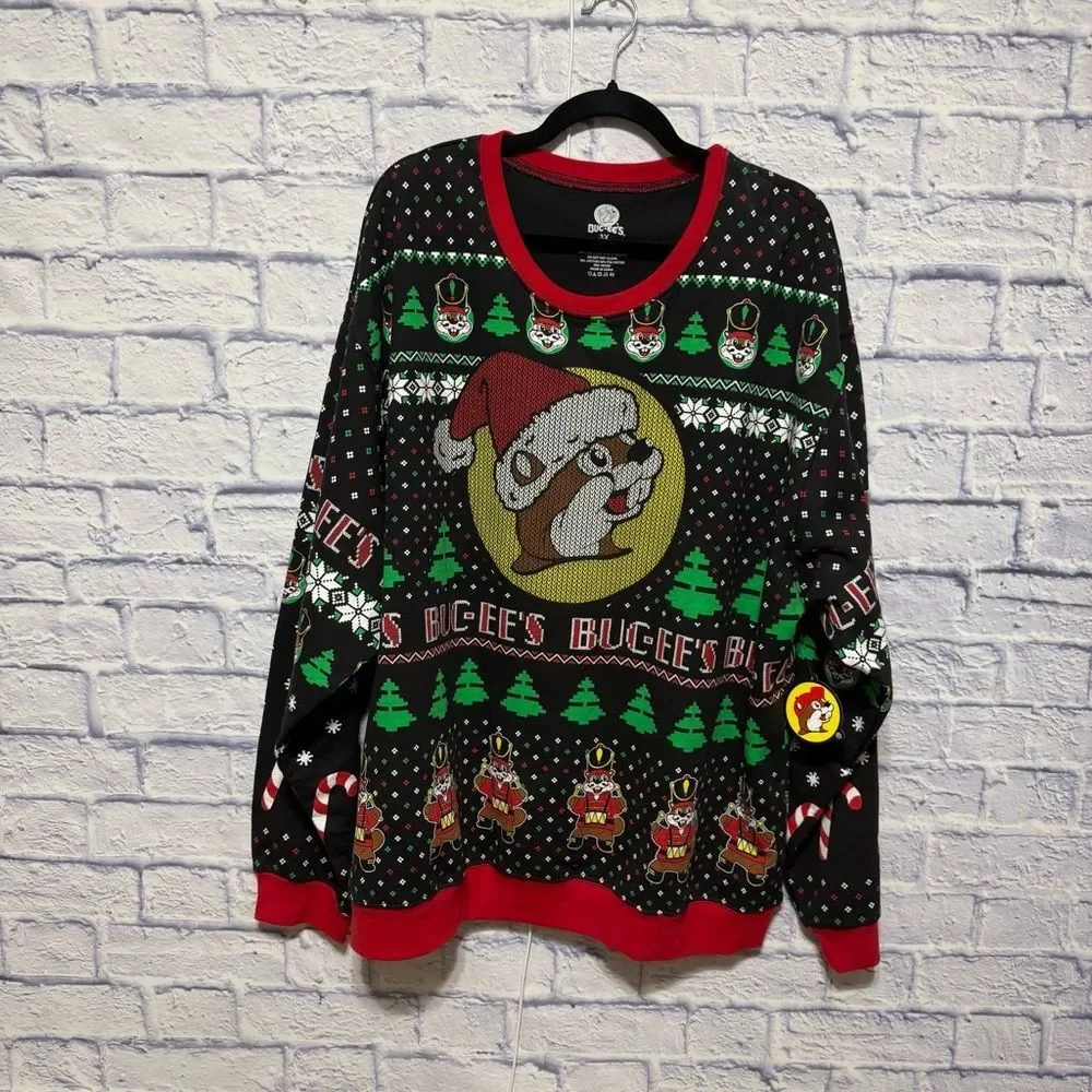 Buc-ee’s Christmas Ugly Crewneck Sweater Nutcracker Trees Size 3X Holiday NWT